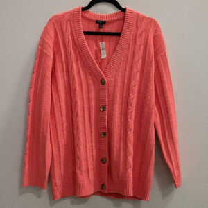 Talbots coral cable knit wool blend cardigan NWT-LP
